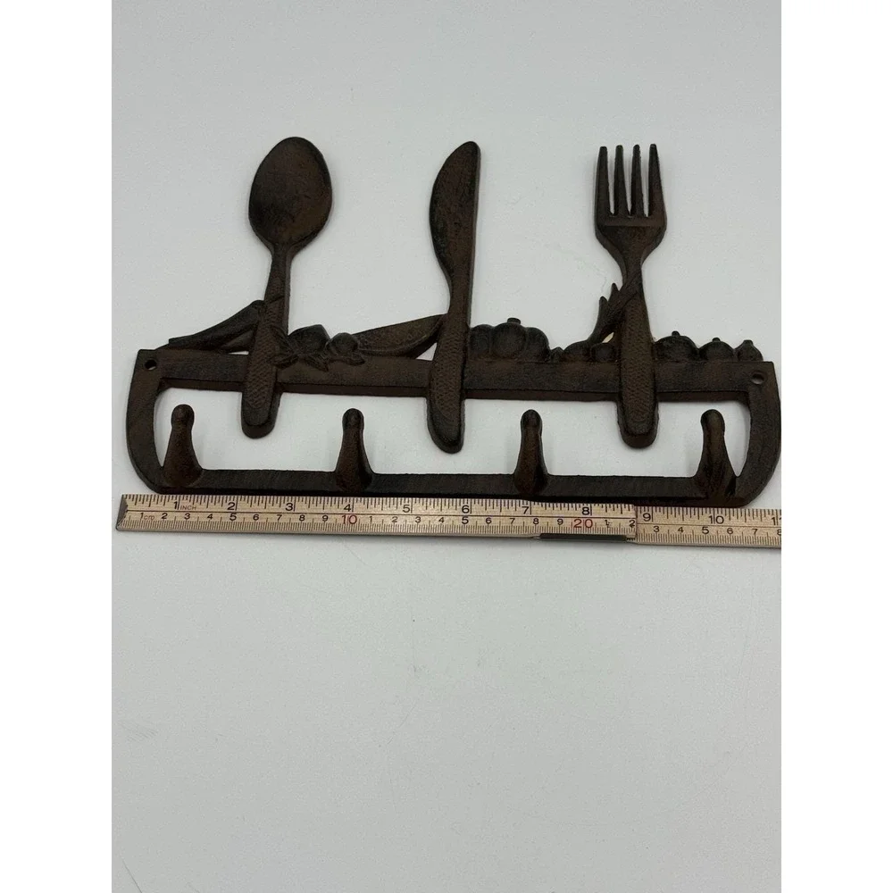 Metal Country Kitchen Wall Mounted Hook Rack 5 Hooks Matte Brown 10.5in